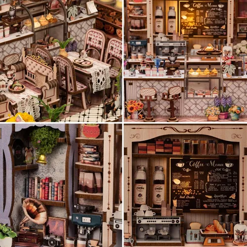 Miniatura 5 de Kit de rincón de libro, kit de casa de muñecas en miniatura para casa de muñecas, Booknook Tiny House Librería, rompecabezas de madera 3D, regalos