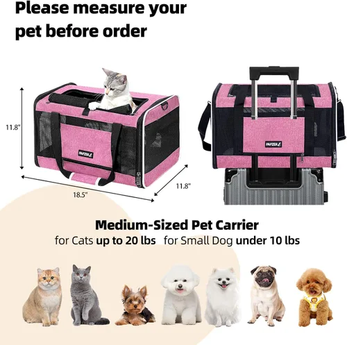 Miniatura 2 de Bolsa de viaje para gatos de lados suaves para gatos medianos a grandes de más de 15 libras, jaula transportadora para perros pequeños, entrada Rosa