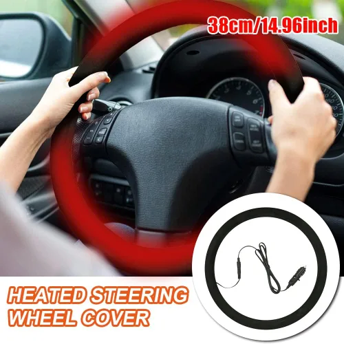 Miniatura 3 de Funda térmica universal para volante de 12 V, calentador de volante de 14.5 a 15.5 pulgadas, cubierta protectora para volante de automóvil