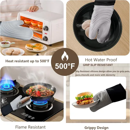 Miniatura 4 de Manoplas de horno de silicona, resistentes al calor, 500 °F, agarre duradero, antideslizante, manoplas de horno para cocina, resistentes al calor