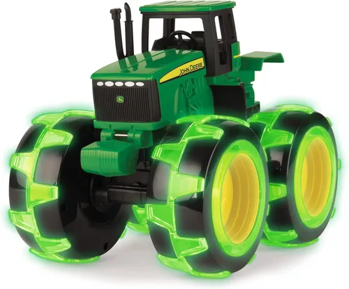 TOMY Monster Treads Lightning Wheels - Tractor John Deere - Juguete de camión monstruo con luces activado por movimiento - Juguetes de tractor John