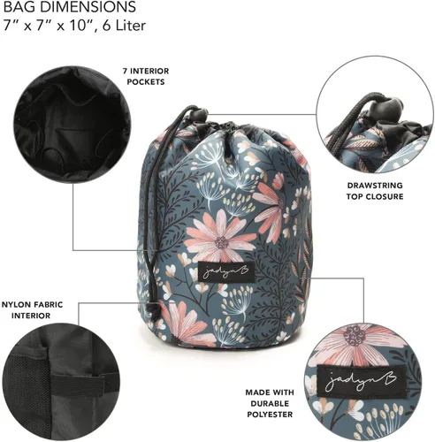Miniatura 3 de Jadyn Organizador de Maquillaje Duradero con Cierre de Cordón - Bolsa Compacta de Viaje para Maquillaje - 7 Bolsillos Interiores para Cosméticos