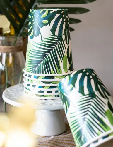 Miniatura 2 de Talking Tables 8 tazas de papel de hoja de palma tropical para fiesta, perfectas para barbacoas de verano, Luau hawaiano, cumpleaños de la selva