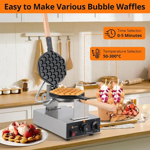 Miniatura 5 de Garvee Máquina eléctrica para hacer gofres de burbujas, 2800 W, redonda, máquina de gofres de burbujas, máquina antiadherente para uso doméstico