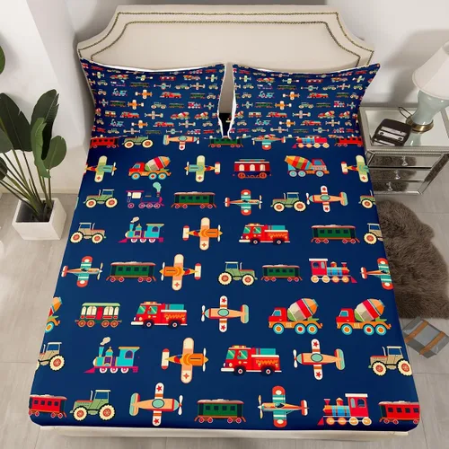 Miniatura 11 de Feelyou, juego de sábanas ajustadas con temática de construcción, niños, dinosaurios de dibujos animados, juego de ropa de cama para niños, Multi 37