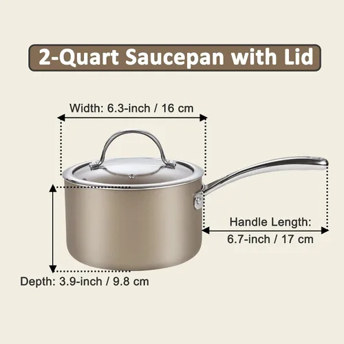 Miniatura 2 de Cooks Standard Cacerola clásica de 2 cuartos de galón con tapa de vidrio, sartén antiadherente de cerámica anodizada dura, olla pequeña para cocina