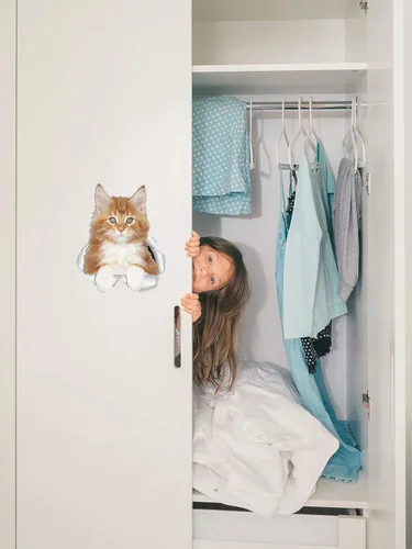 Miniatura 2 de Winston & Bear Calcomanías de pared con diseño de gatito y gatito rojo de Maine Coon - Paquete de 2 calcomanías de inodoro de gato naranja Maine