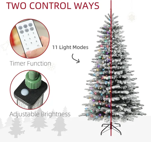Miniatura 4 de HOMCOM - Árbol de Navidad artificial de pino de montaña preiluminado de 6.5 pies, árbol de Navidad con nieve, árbol de Navidad realista con bisagras