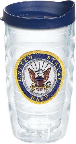 Tervis Vaso aislado de doble pared con logotipo azul marino fabricado en Estados Unidos mantiene las bebidas frías y calientes, 10 onzas, ondulado,