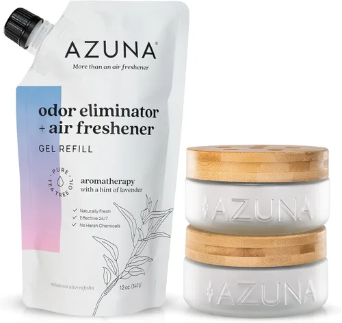 Miniatura 10 de Azuna Ambientador y Eliminador de Olor para Malos Olores Kit de 4 Habitaciones Incluye (4) Frasco de Vidrio Luxe Vacío y Recarga de Gel de 24oz