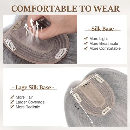Miniatura 18 de Rich Choices Pelucas con topper de cabello para mujeres, cabello humano real 100% Remy, sin flequillo, para mujeres con adelgazamiento en la parte