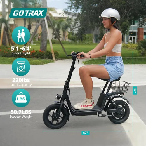 Miniatura 6 de Gotrax Patinete eléctrico A5 con asiento para adultos, neumático de 12 pulgadas, máximo 15.5 millas y 15.5 millas por hora de potencia por motor
