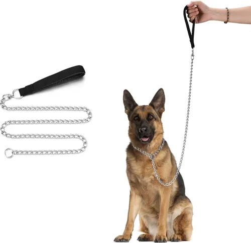 Miniatura 11 de Cadena de metal resistente de 6 pies para perro, correa de perro a prueba de mordidas con mango acolchado para perros grandes y medianos Agarradera