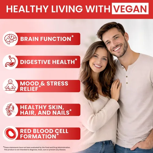 Miniatura 5 de Vitamina B12 vegana con complejo B de 20000 mcg, extra fuerte para hombres y mujeres, gotas líquidas de frambuesa, fabricadas en Estados Unidos, B1
