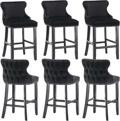 Miniatura 11 de mikibama Juego de 2 taburetes de bar de terciopelo con respaldo de ala, sillas de bar tapizadas con botones capitoné con altura de mostrador