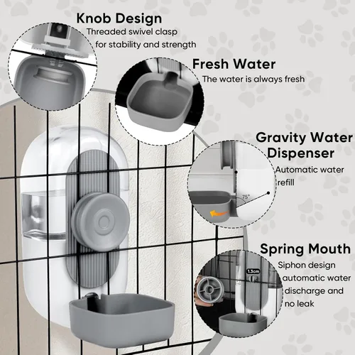 Miniatura 4 de Lemtrflo Dispensador de agua automático colgante de 28 onzas, botella de agua de conejo, conejillo de indias, hurón para jaula, adecuado para Gris