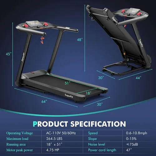 Miniatura 9 de Goplus Caminadora plegable de 4.75 HP con 15% de inclinación automática, caminadora eléctrica Superfit con control de voz y aplicación, 20 programas