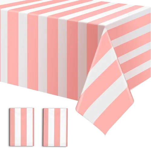 Miniatura 9 de Paquete de 4 manteles de plástico desechables impermeables de 54 x 108 pulgadas, a rayas rojas y blancas, manteles rectangulares para cumpleaños