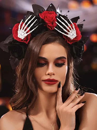 Woeoe Diadema de Halloween FLower para el Día de los Muertos, diseño floral, araña, murciélago, fiesta, tocado para mujeres y niñas