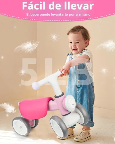Miniatura 7 de Doselie Bicicleta de equilibrio para niños pequeños de 1 a 2 años, 4 ruedas, iluminación colorida con música, bicicleta de equilibrio para bebés