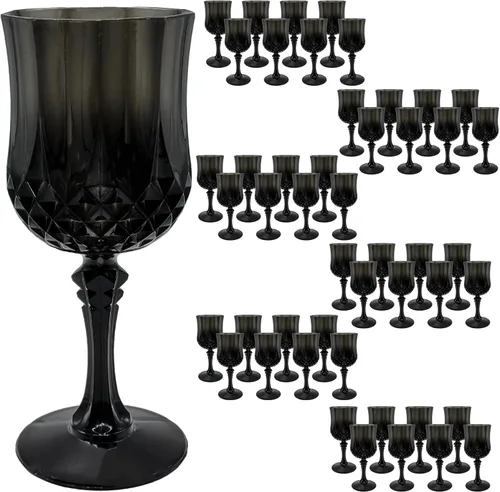 Miniatura 14 de 24 piezas de copas de vino de plástico negro, copas de vino de plástico reutilizables, copa negra tipo cáliz, vasos duraderos y resistentes que se