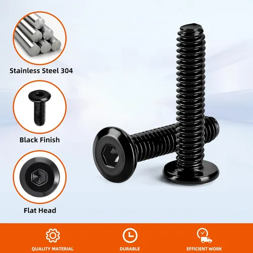 Miniatura 4 de Tornillos avellanados de cabeza plana M8-0.049 x 1.575 in para muebles, silla, mesa, escritorio, cuna, acero al carbono, óxido negro, totalmente
