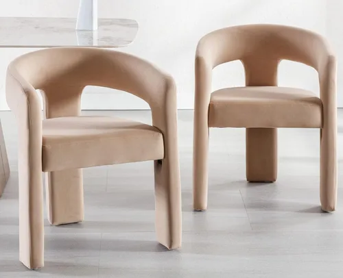 Miniatura 7 de VESCASA Silla de Comedor de Barril de Terciopelo con Respaldo Abierto, Sillón Lateral de Acento Moderno Tapizado con 3 Patas para Caqui-terciopelo