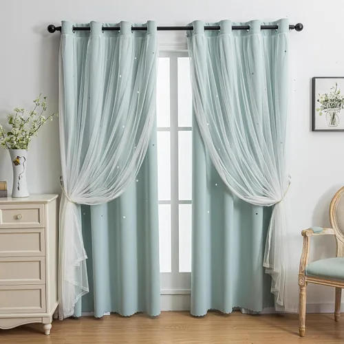Miniatura 7 de indistar Cortinas opacas con recortes de estrellas para dormitorio de niña, cortinas de oscurecimiento de habitación y cortinas para habitación