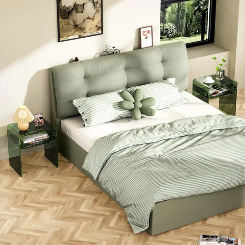 Miniatura 9 de Mesa auxiliar de 2 niveles de acrílico transparente; mesa de noche para sala de estar, dormitorio (1, Verde)
