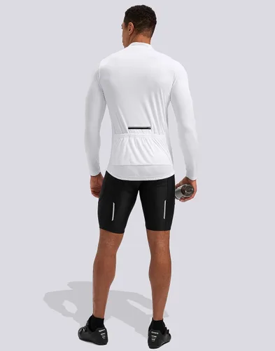 Miniatura 6 de Maillot de ciclismo para hombre con 3+1 bolsillos traseros con cremallera, manga larga, absorción de humedad, UPF 50+ media cremallera