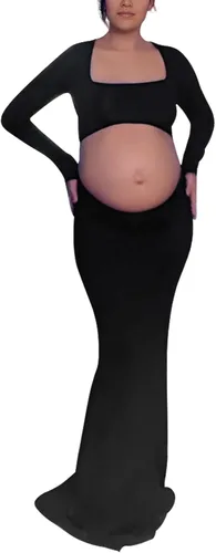 Bhome Vestido de sesión de fotos de maternidad, manga larga, sexy, recortado, espalda descubierta, vestido largo de maternidad, trajes de fotografía