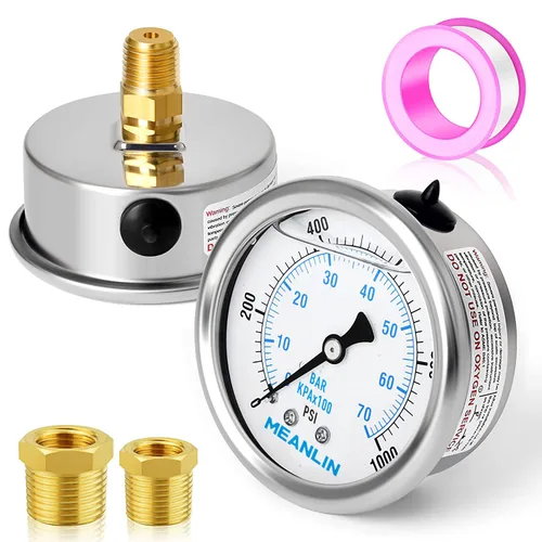 Miniatura 85 de MEANLIN MEASURE - Manómetro de acero inoxidable, relleno de líquido, esfera con cara de 2.5 pulgadas, NPT de 1/4 de pulgada, agua, aceite y gas