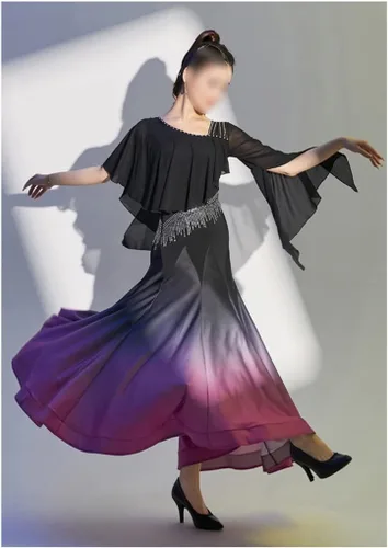 Miniatura 3 de JKUYWX - Vestido de baile de salón de baile para adultos, disfraz de fiesta de baile de tango degradado, traje de baile Foxtrot