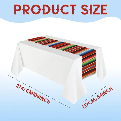 Miniatura 2 de Hosuly Mantel de plástico para fiesta mexicana, 6 unidades, 54 x 108 pulgadas, mantel de plástico a rayas para decoraciones de fiesta mexicana Fondo