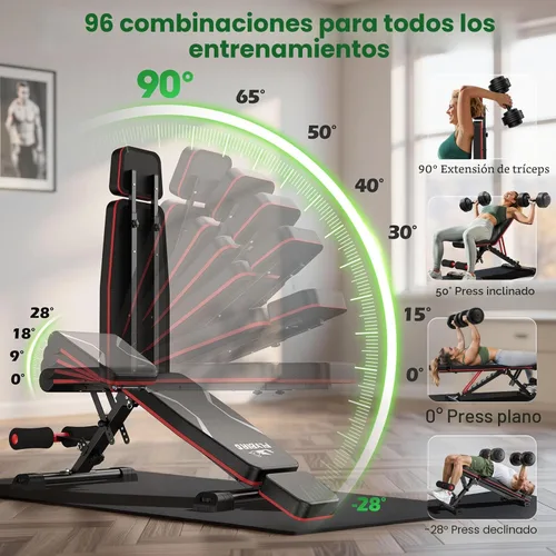 Miniatura 6 de FLYBIRD Banco de pesas ajustable que se adapta hasta 6'5'', capacidad de 750 libras para entrenamiento de cuerpo completo, banco plegable resistente