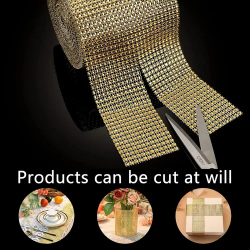 Miniatura 3 de Cinta de malla de diamantes brillantes de 20 yardas, cinta de malla con diamantes de imitación, 24 filas para decoración de eventos, pasteles