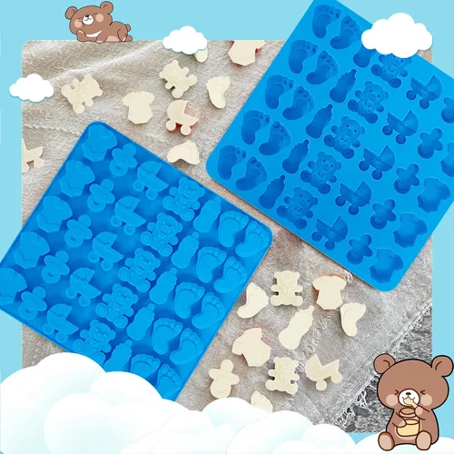 Miniatura 5 de Sidosir 3 moldes de silicona de chocolate para baby shower, antiadherentes para bebé, moldes de huellas para chocolate, chupete de botella