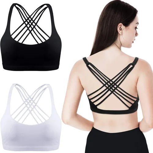 Patelai sujetador deportivo con relleno para mujer, 2unidades, espalda cruzada, para entrenamiento, sin costuras, cómodo, sujetador de yoga