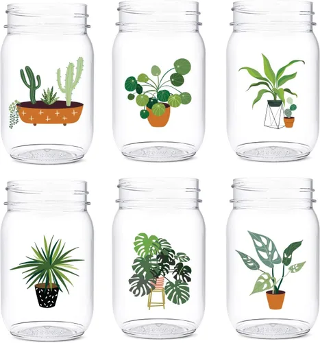 Miniatura 8 de TOSSWARE POP Mason - Tarro de 473 ml, radiante, para cumpleaños, juego de 6 piezas, reciclable, irrompible, de plástico transparente impreso