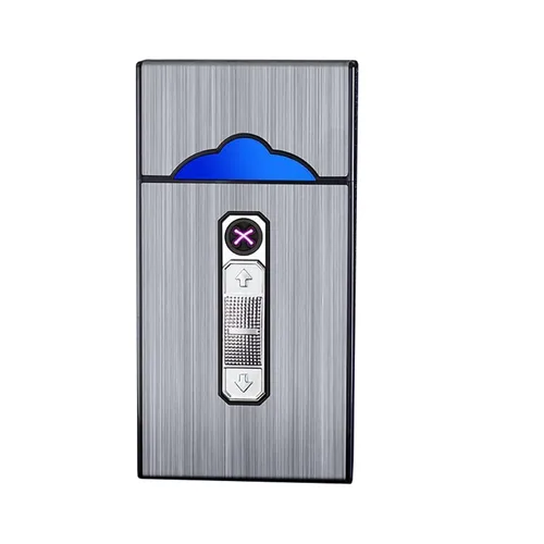 Miniatura 11 de Caja de cigarrillos de aluminio con encendedor eléctrico, encendedor USB recargable, regalo para mujeres, hombres, padre, madre (negro)