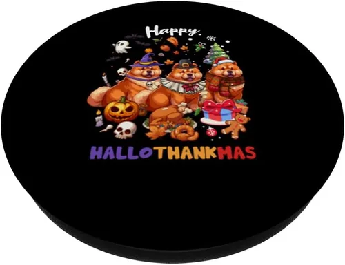 Miniatura 2 de Chow Chow Dog Christmas Happy Hallothankmas PopSockets Standard PopGrip