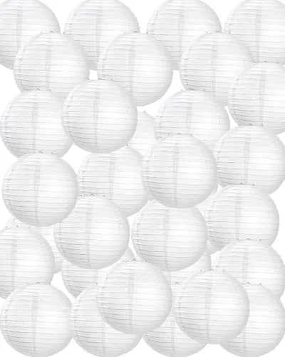 Miniatura 15 de Treela Faroles de papel japoneses chinos blancos decorativos colgantes redondos de papel para decoración de bodas, fiestas de cumpleaños