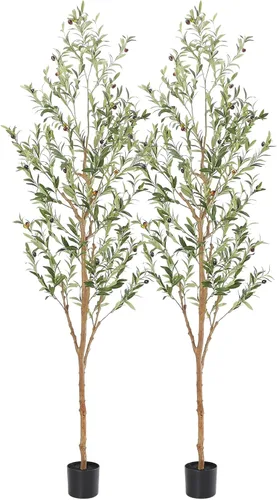 Miniatura 12 de Bellacat Árbol de olivo sintético de 6 pies, olivos artificiales para interiores con tronco de madera natural y hojas y frutas realistas. Olivo