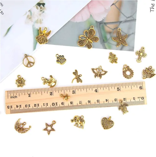 Miniatura 2 de SANNIX 200 dijes de oro antiguo a granel para hacer joyas, pulseras, collares, aretes, manualidades, 200 unidades Dorado
