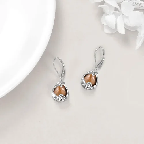 Miniatura 267 de Aretes colgantes con forma de lágrima de filigrana de piedra lunar de plata de ley 925 con cierre de palanca para mujer, regalos de joyería