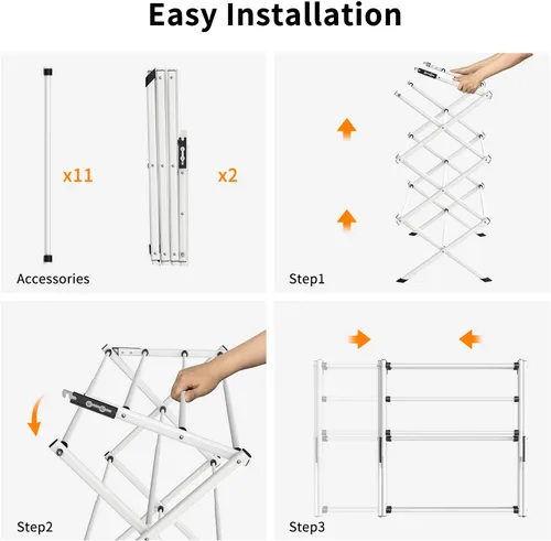Miniatura 7 de Estante de secado de ropa de 3 niveles, estante de secado plegable, estante de lavandería para interiores y exteriores para secar ropa, diseño