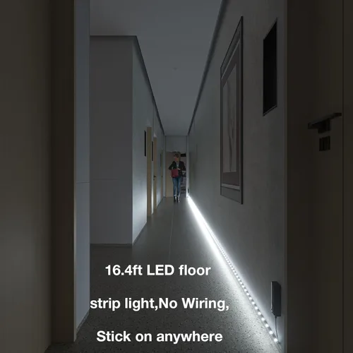 Miniatura 5 de WOBANE Tira de luz con sensor de movimiento dual, iluminación LED recargable de 16.4 pies, 150 luces LED de cinta para escaleras, debajo del Blanco