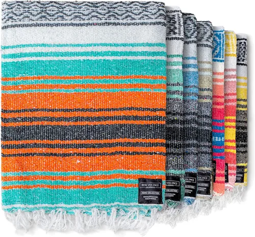 Manta mexicana tipo sarape, tejida a mano, perfecta para usarse como tapete de yoga, manta de playa, manta de picnic, montura de caballo, para el