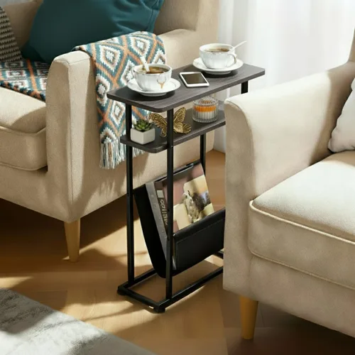 Miniatura 4 de Mesa auxiliar estrecha y pequeña para espacios pequeños, mesa auxiliar delgada con revistero, mesa auxiliar estrecha para sala de estar, sofá, Gris