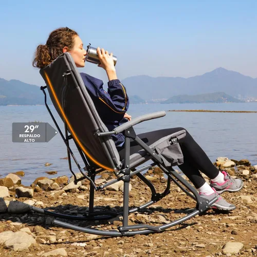 Miniatura 7 de Portal Mecedora plegable para acampar al aire libre – Silla reclinable gruesa acolchada mecedora portátil para camping para patio, porche delantero
